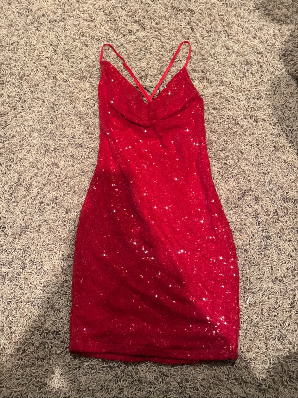 Red Sequin Slip Dress with Cowl Neck